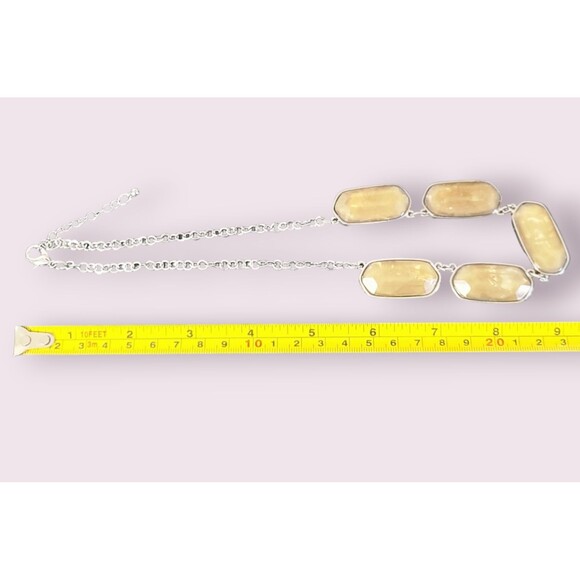 Green Faceted Faux Stone Silver Tone Chain Necklace 20" - Picture 3 of 3